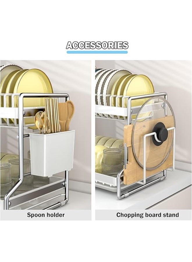 Double Tier Dish Drying Rack with Drip Tray, Swivel Drain Spout, Utensil and Cup Holder - Image 4
