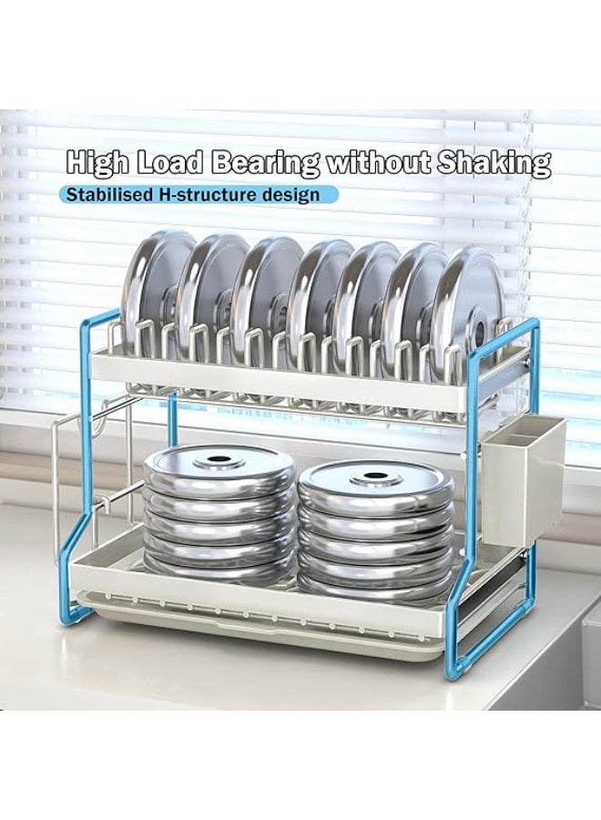 Double Tier Dish Drying Rack with Drip Tray, Swivel Drain Spout, Utensil and Cup Holder - Image 3