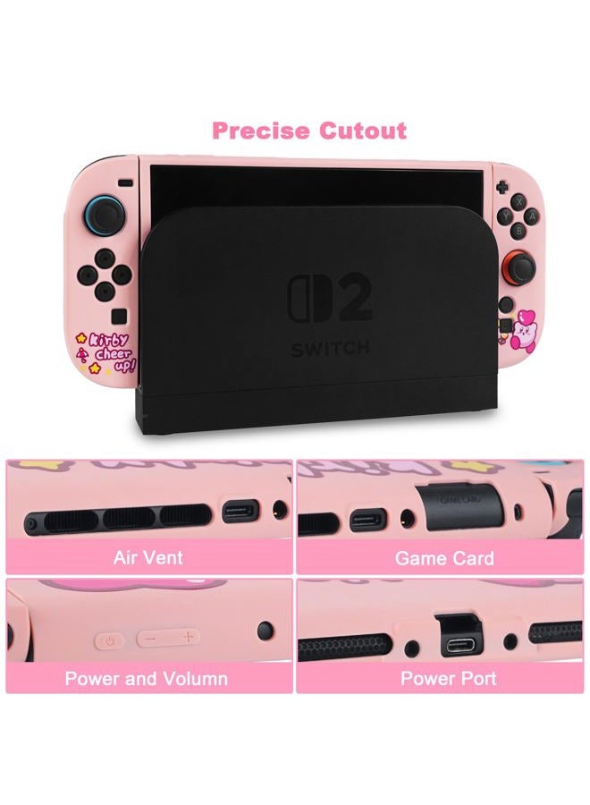 TIKOdirect Protective Case for Switch 2, Protected by Soft Full Skin Cover with Pretty Cute Pattern, Silicone Slim Shockproof Back and Grip Case for Switch 2, Pink - Image 2