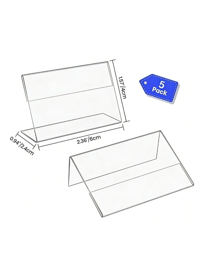 Hirospace 5 PCS Small Acrylic Sign Holders, Clear L-Shape Name Card & Price Tag Display Stands, Counter Top Mini Label Holders for Retail, Food, Merchandise - Image 3