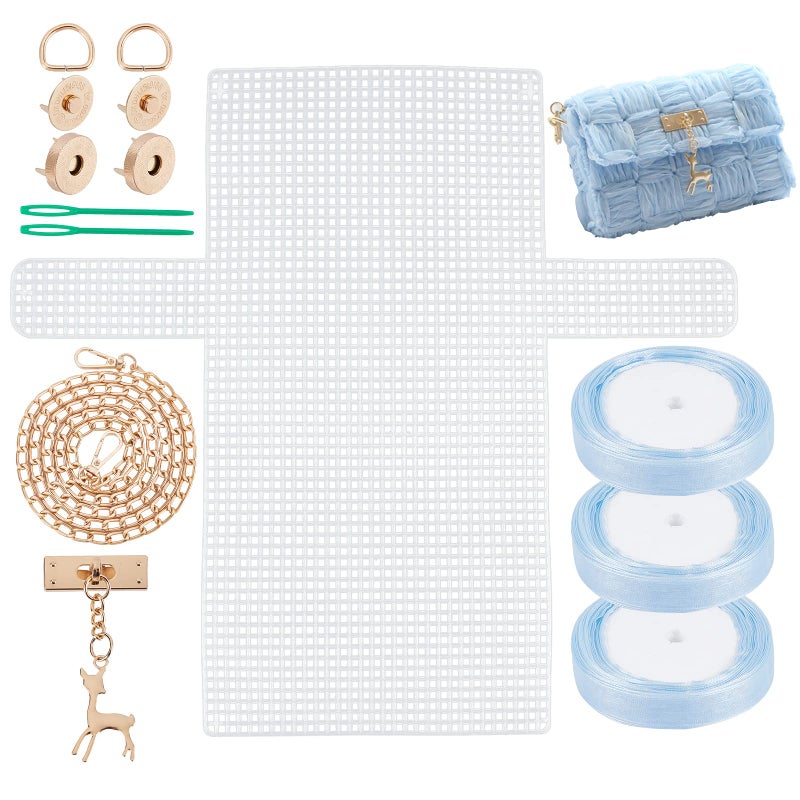 CHGCRAFT DIY Knitting Crochet Bags Kit Mesh Plastic Canvas Sheets Ribbon Set for DIY Craft Shoulder Bags Accessories Tool with Knitting Needle