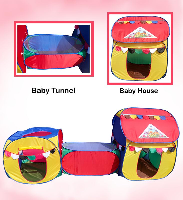 Homecute Small Size 3 in 1 Kids Play Tent House with Crawl Tunnel, Cube Tent & Hut Tent House (Multicolor) - Image 5