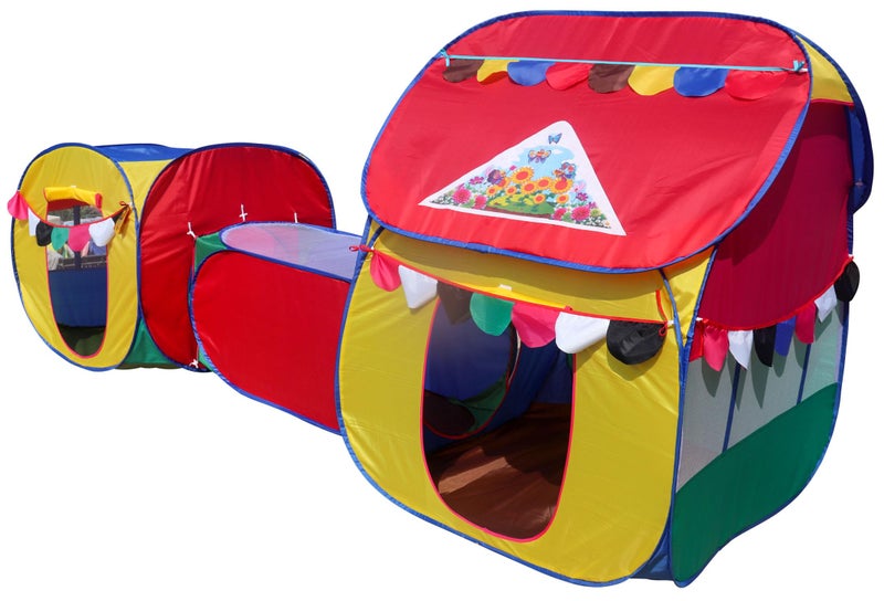 Homecute Small Size 3 in 1 Kids Play Tent House with Crawl Tunnel, Cube Tent & Hut Tent House (Multicolor) - Image 1