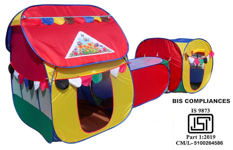 Homecute Small Size 3 in 1 Kids Play Tent House with Crawl Tunnel, Cube Tent & Hut Tent House (Multicolor) - Image 2