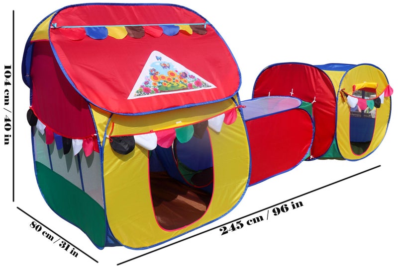 Homecute Small Size 3 in 1 Kids Play Tent House with Crawl Tunnel, Cube Tent & Hut Tent House (Multicolor) - Image 4