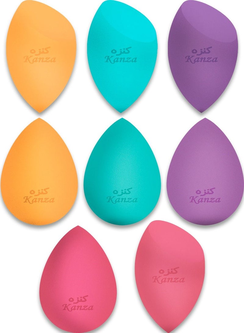 Kanza مجموعة إسفنجات مكياج جافة ورطبة 8 قطع متعددة الألوان إسفنجات تجميل ناعمة خلاط إسفنجات مكياج مجموعة إسفنجات أساس تجميلية - Image 1