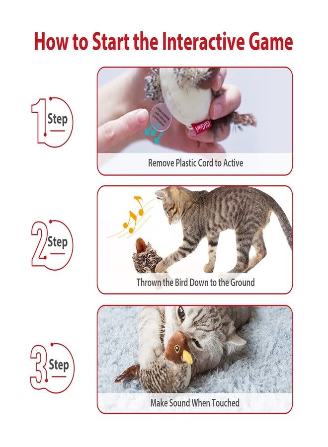 Gigwi Interactive Toy Set for Indoor Cats - 3PCS Plush Pack Including Squeaky Feather, Mouse Hunt, Chase Bird, and Chirping Cricket Toys - Image 3