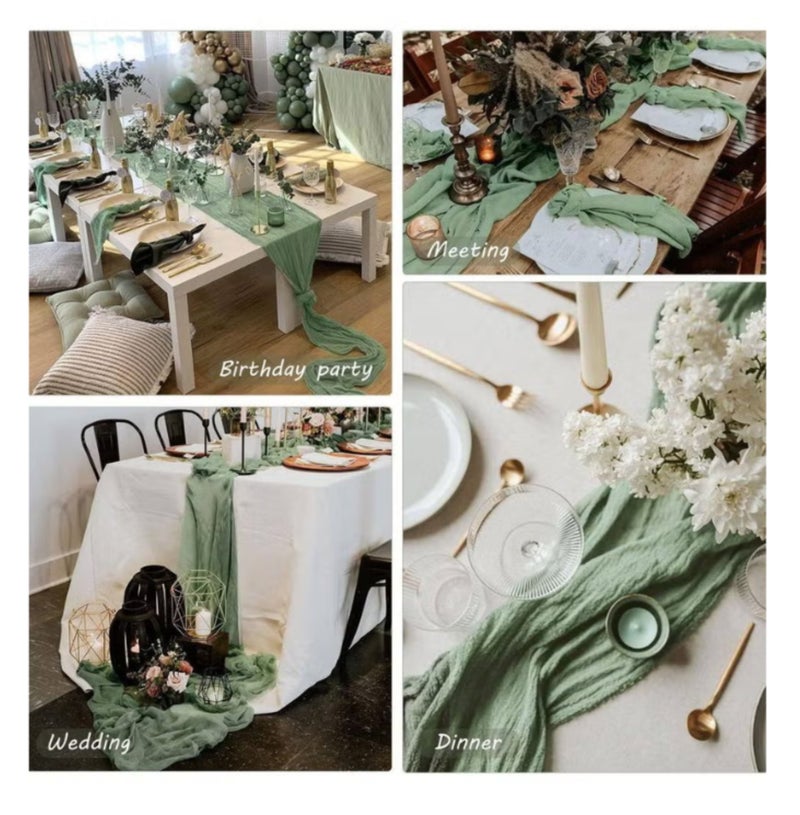 ELASAR Boho Crumpled Gauze Table Runner 90 x 400 cm Wedding Bridal Baby Shower Birthday Party Decoration for Home Everyday Use - Image 4