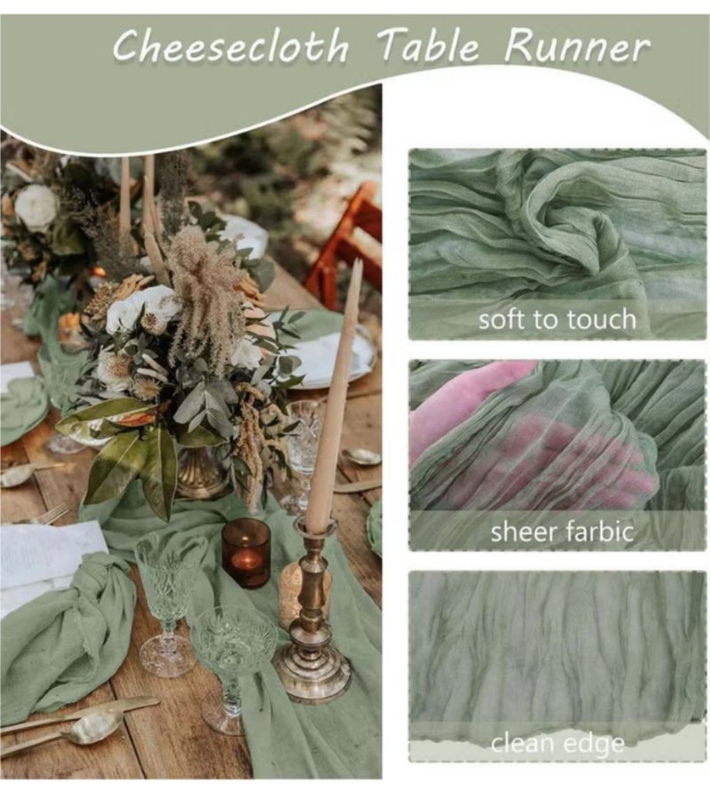 ELASAR Boho Crumpled Gauze Table Runner 90 x 400 cm Wedding Bridal Baby Shower Birthday Party Decoration for Home Everyday Use - Image 2
