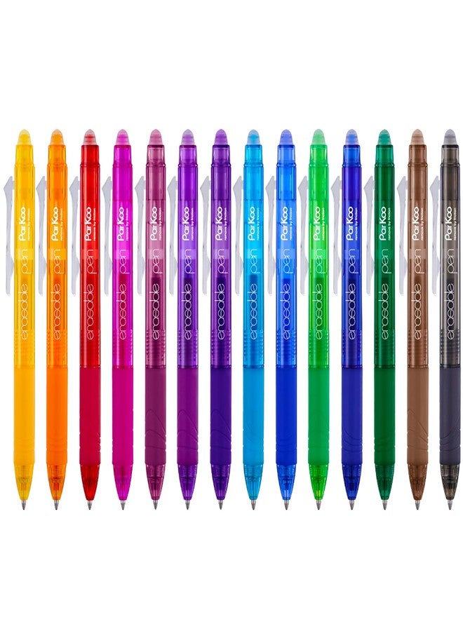 ParKoo Retractable Erasable Gel Pens Clicker 14 Colors, Fine Point 0.7mm, Make Mistakes Disappear, Comfort Grip for Writing Drawing Note-Taking Planners - Image 1