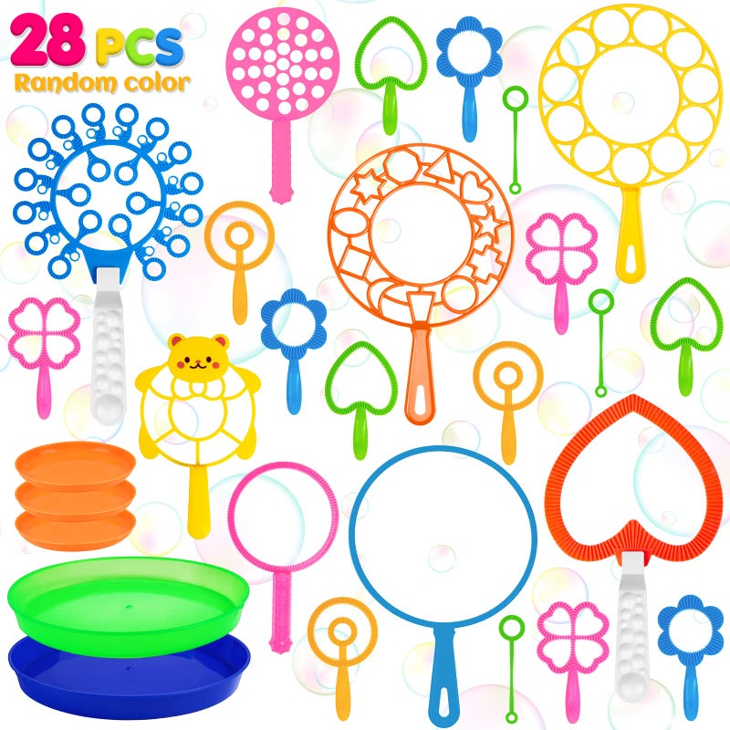 Roberly 28 Pcs Big Bubble Wands Set Bulk for Kids Summer Outdoor Activities Party Favors Gifts Birthday Games, Giant Bubbles Making Toys with Tray - Image 1