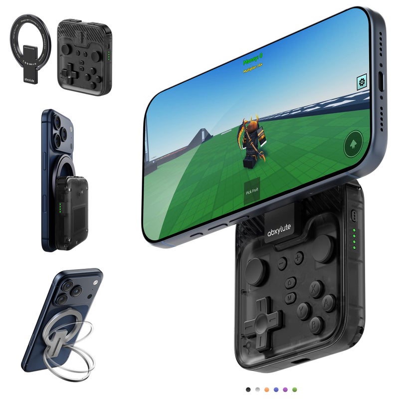 abxylute M4 Snap-On Mobile Gaming Controller for Android & iPhone, Switch 1&2, Portable Bluetooth Mini Controller, Pocket-Sized Retro Emulator Gamepad w/Stand, Dual Joystick Turbo Pro Gaming, Magnetic Black - Image 1
