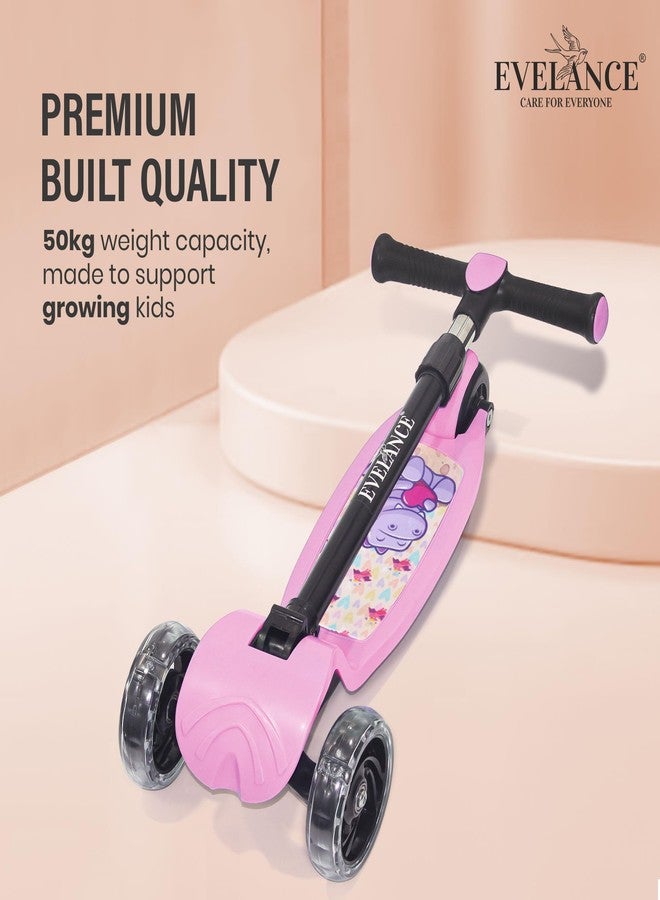 EVELANCE 3 Wheel Kids Road Runner Scooter with Adjustable Height, Foldable Kick Scooter for 3+ Years | Skating Scooter Outdoor Toy for Boys & Girls, Birthday Gift | 50kg Capacity(Pink) - Image 2