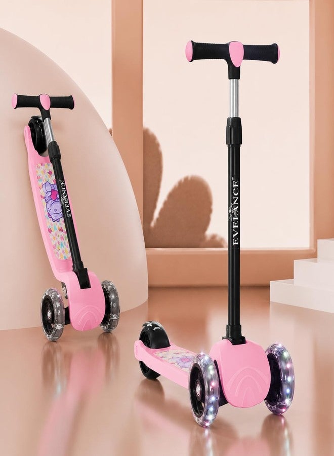 EVELANCE 3 Wheel Kids Road Runner Scooter with Adjustable Height, Foldable Kick Scooter for 3+ Years | Skating Scooter Outdoor Toy for Boys & Girls, Birthday Gift | 50kg Capacity(Pink) - Image 1