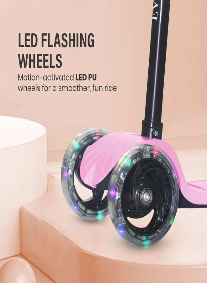 EVELANCE 3 Wheel Kids Road Runner Scooter with Adjustable Height, Foldable Kick Scooter for 3+ Years | Skating Scooter Outdoor Toy for Boys & Girls, Birthday Gift | 50kg Capacity(Pink) - Image 3