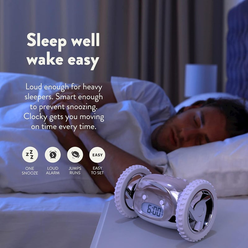 CLOCKY Extra Super Loud Alarm Clock for Heavy Sleepers Adults Kids Teens Bedroom, Move Jump Roll Run Away Easy to Set Smart Digital Alarm Clock on Wheels -Funny Gag Gift (Pink) - Image 5