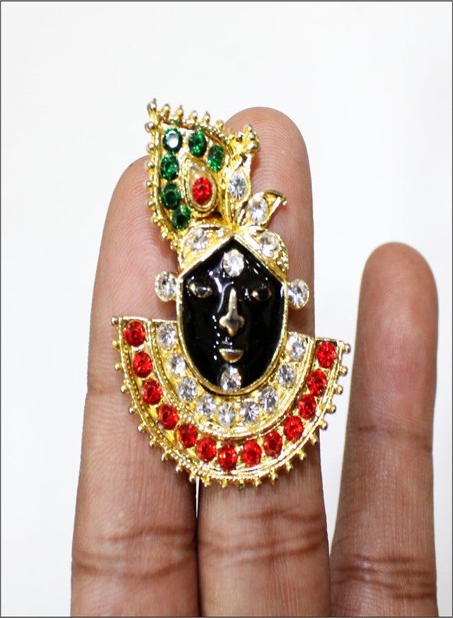SRC CREATIONS SHRINATH JI Face Brooch, Gold-Plated Metal with Black Enamel, Red and Green Stones, 38x45mm - Image 5
