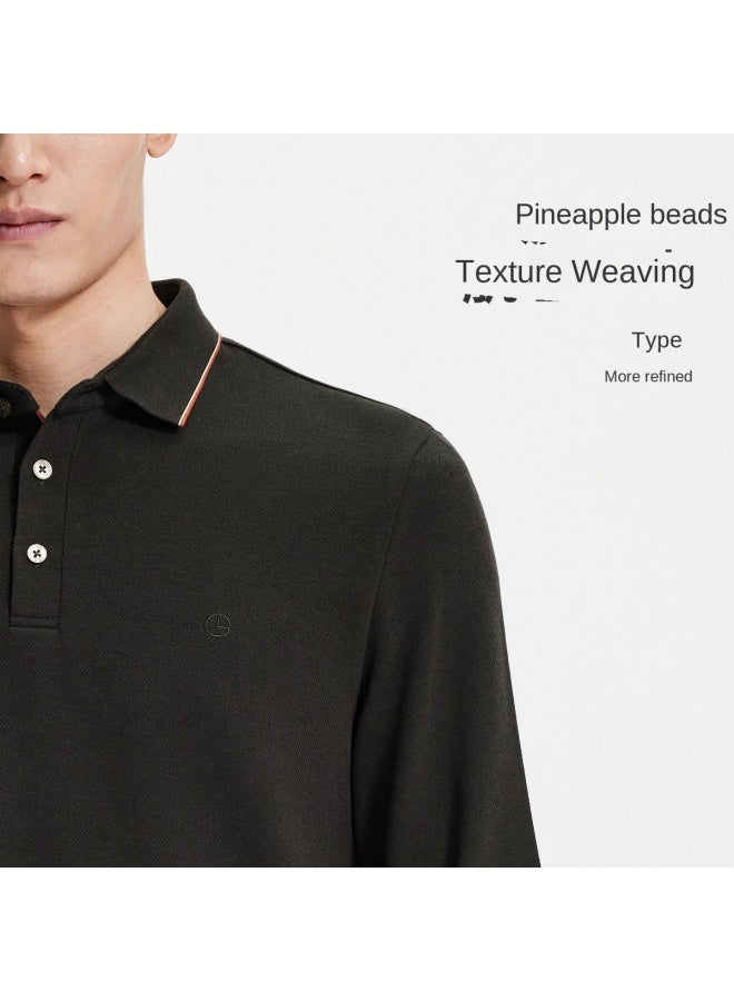 Goldlion Contains Wool】 Men's Long Sleeve T-shirt Textured Business Casual Polo Shirt For Men - Image 4