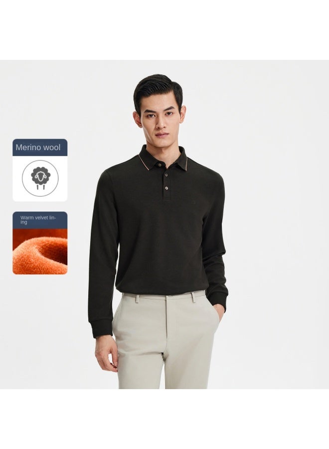Goldlion Contains Wool】 Men's Long Sleeve T-shirt Textured Business Casual Polo Shirt For Men - Image 2