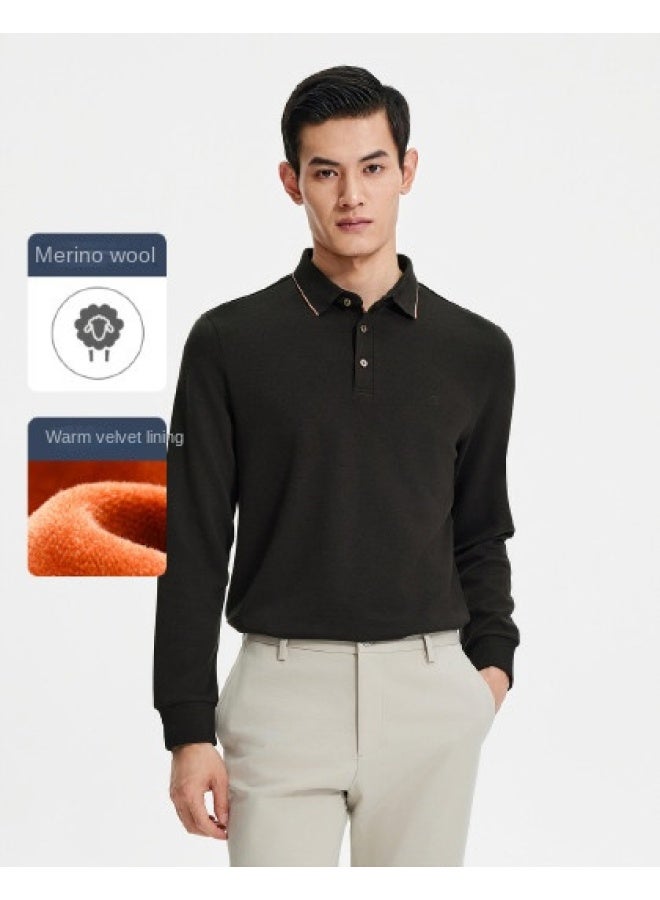 Goldlion Contains Wool】 Men's Long Sleeve T-shirt Textured Business Casual Polo Shirt For Men - Image 1