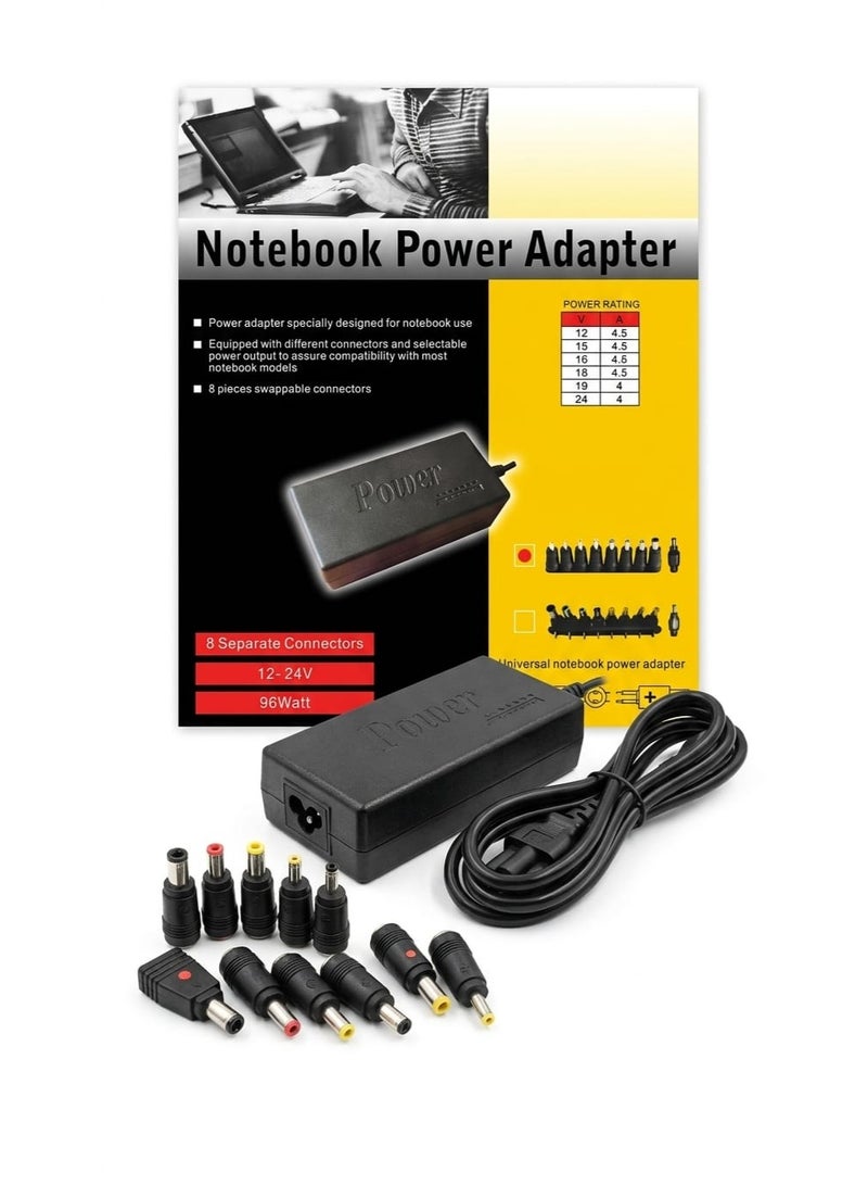 Universal Notebook Power Adapter with 8 Swappable Connectors, Compatible with Most Laptop Models