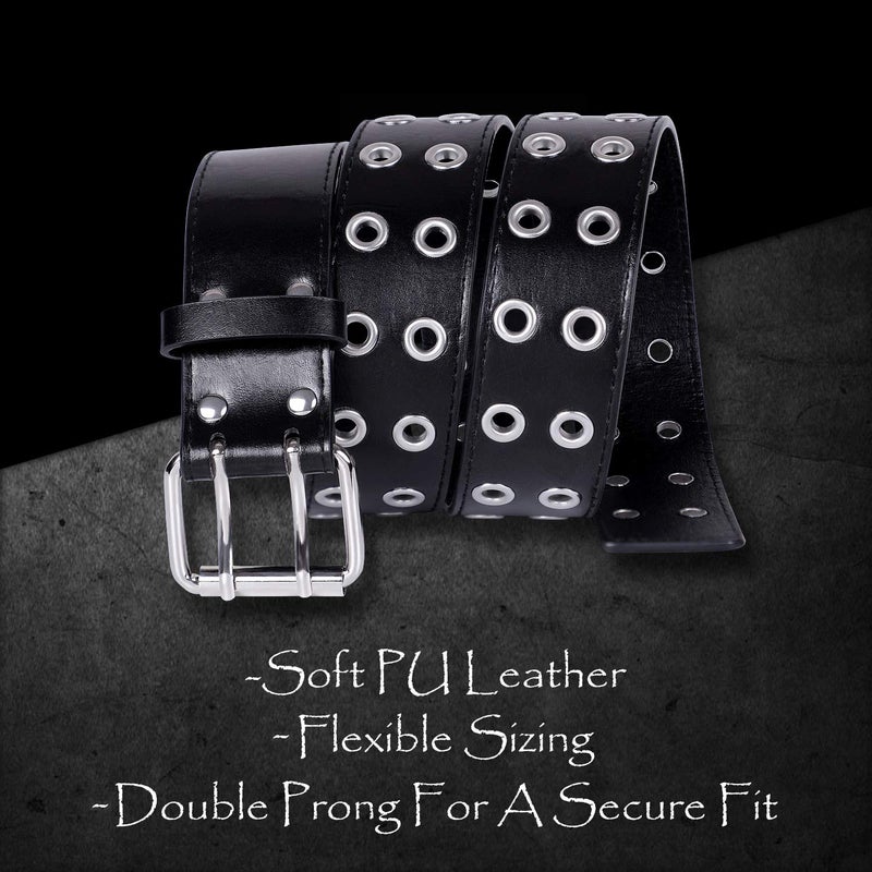 WHIPPY Double Grommet Belt for Women Men PU Leather Vintage Punk Rock Jeans Belts Double Prong Buckle Eyelet Belt (White, XL) - Image 2
