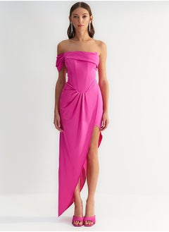 trendyol X Zeynep Tosun Fuchsia Fitted Corset Detailed Evening Dress & Prom Dress TCLSS23AE00013  - Image 2