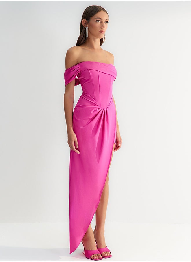 trendyol X Zeynep Tosun Fuchsia Fitted Corset Detailed Evening Dress & Prom Dress TCLSS23AE00013  - Image 3