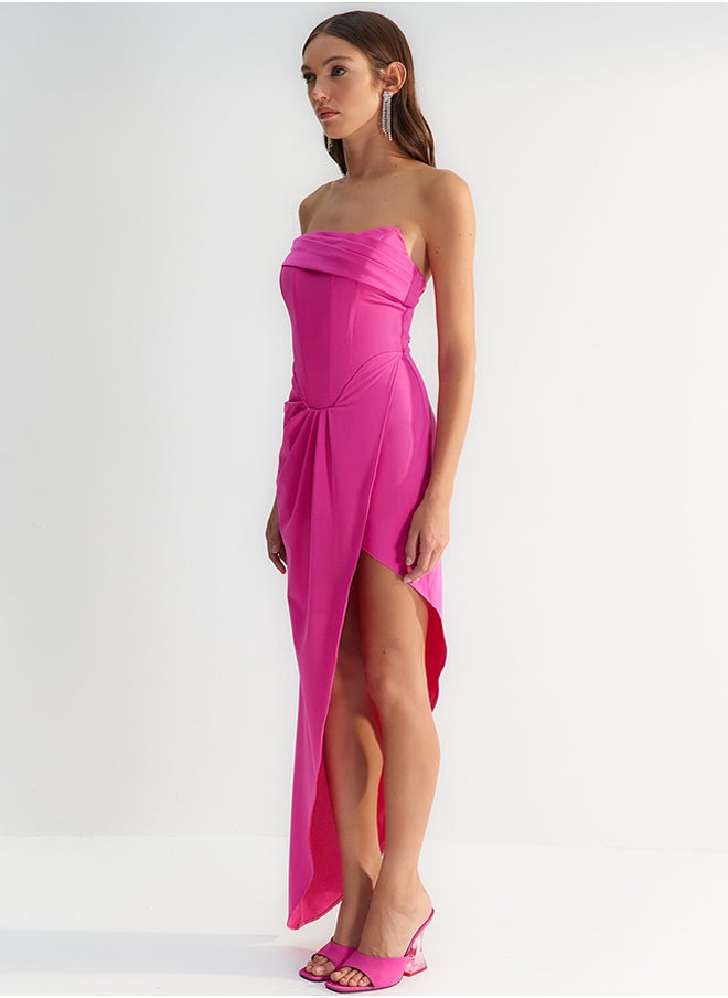 trendyol X Zeynep Tosun Fuchsia Fitted Corset Detailed Evening Dress & Prom Dress TCLSS23AE00013  - Image 4
