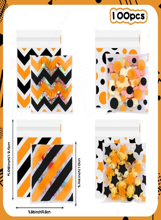 eowqeiur 100 PCS Black Orange Polka Dots Star Stripe Cellophane bags(4x4 Inch) Colorful Self Sealing Cookie Treat Snack Goodie Candy Goody Gifts Bags for Halloween Birthday Holiday Party Favors Supplies Wrap - Image 2