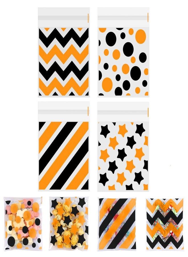 eowqeiur 100 PCS Black Orange Polka Dots Star Stripe Cellophane bags(4x4 Inch) Colorful Self Sealing Cookie Treat Snack Goodie Candy Goody Gifts Bags for Halloween Birthday Holiday Party Favors Supplies Wrap - Image 1