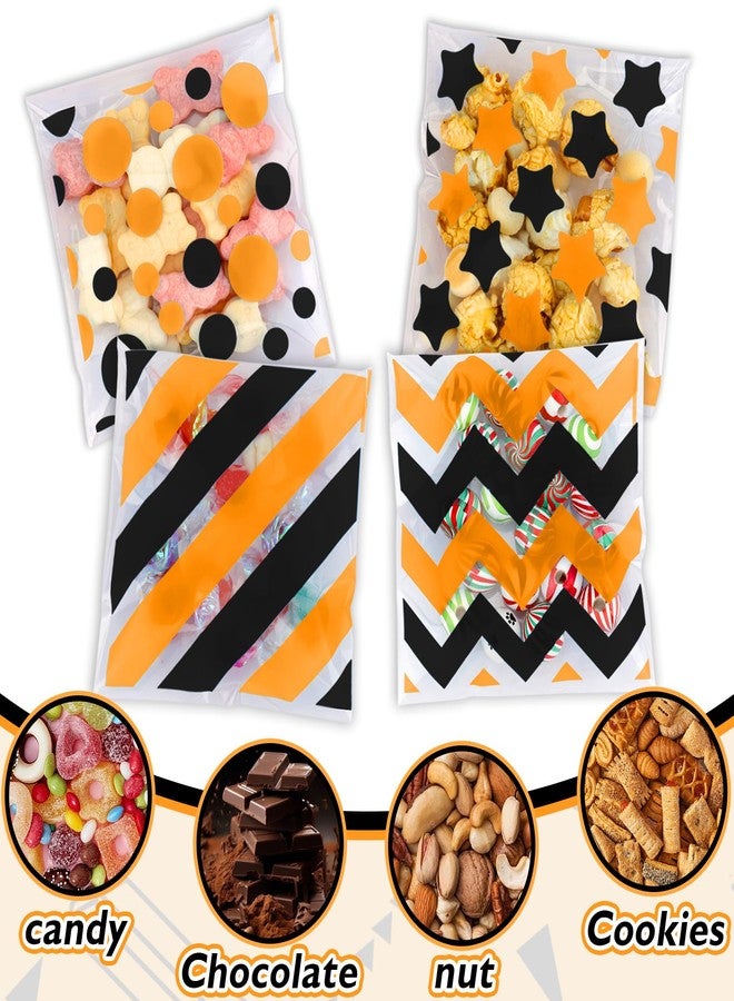 eowqeiur 100 PCS Black Orange Polka Dots Star Stripe Cellophane bags(4x4 Inch) Colorful Self Sealing Cookie Treat Snack Goodie Candy Goody Gifts Bags for Halloween Birthday Holiday Party Favors Supplies Wrap - Image 4