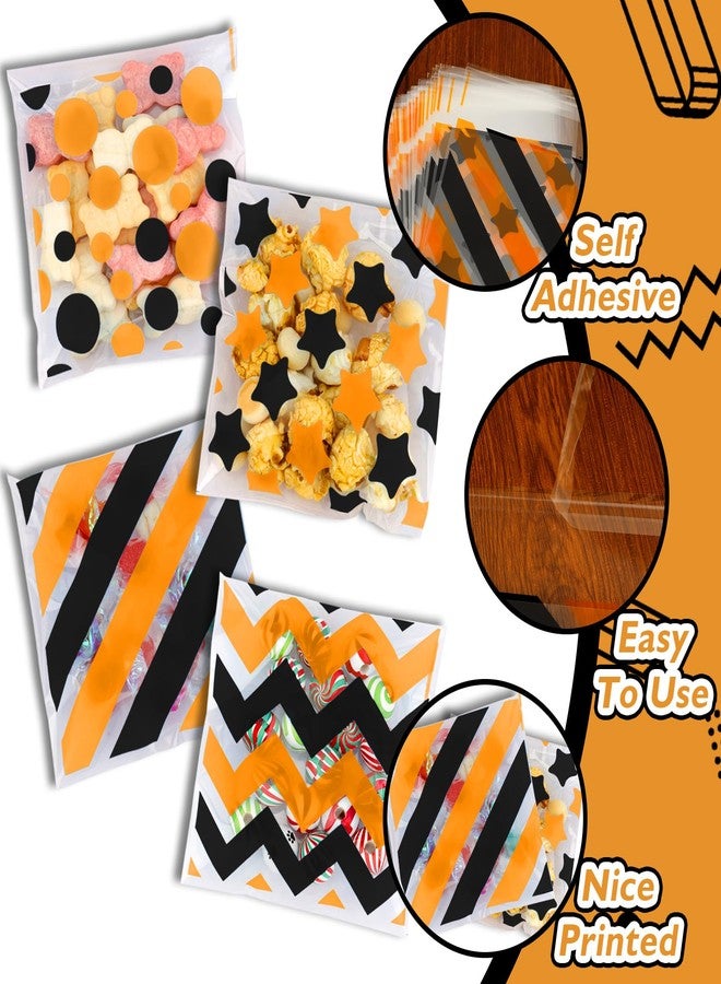 eowqeiur 100 PCS Black Orange Polka Dots Star Stripe Cellophane bags(4x4 Inch) Colorful Self Sealing Cookie Treat Snack Goodie Candy Goody Gifts Bags for Halloween Birthday Holiday Party Favors Supplies Wrap - Image 3