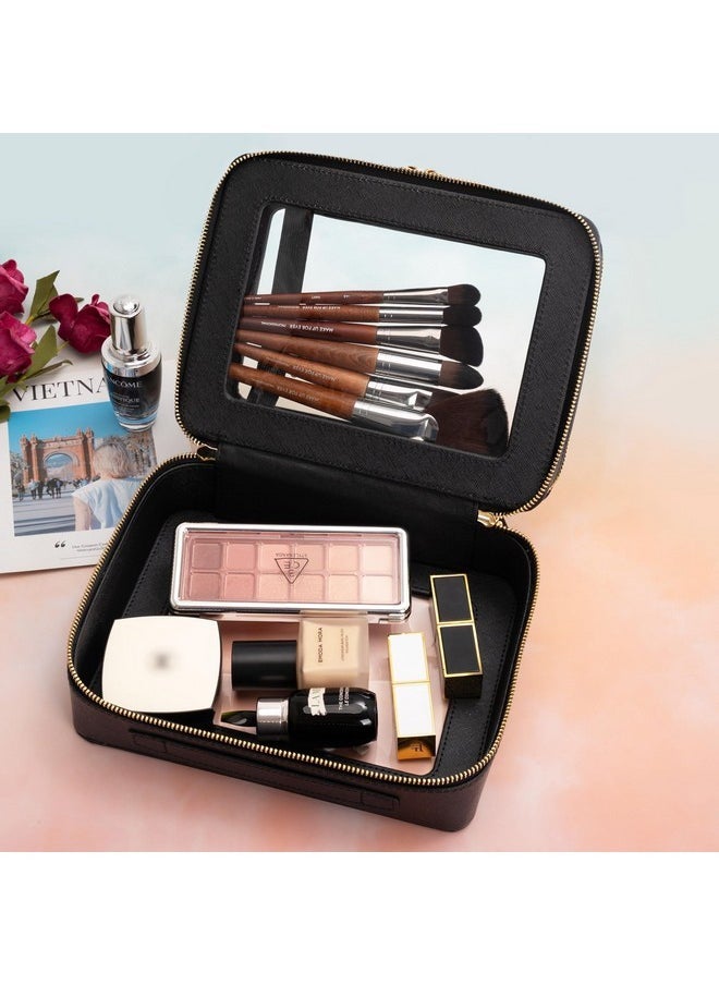 Aveniee - Clear Makeup Bags, Double Layer Cosmetic Bags With A Separate Brush Compartment, Travel Toiletry Bag Train Case For Women, Travel Accessories Organizer For Purse(2 Layers Large, Black) - Image 1