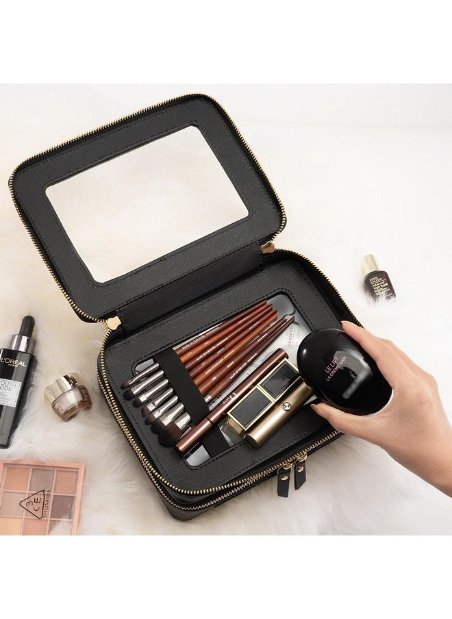 Aveniee - Clear Makeup Bags, Double Layer Cosmetic Bags With A Separate Brush Compartment, Travel Toiletry Bag Train Case For Women, Travel Accessories Organizer For Purse(2 Layers Large, Black) - Image 1