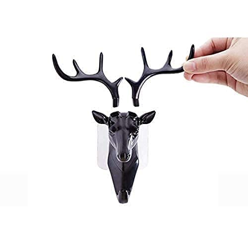 Deer Head Hanging Hook Self Adhesive Wall Door Hook Hanger Bag Keys Sticky HolderBlack Plastic Pack of 1 Black - Image 1