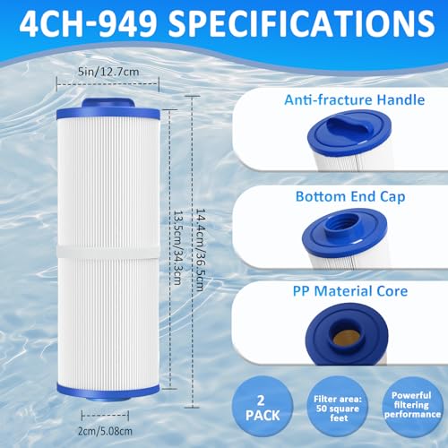 Ketofa 4CH-949 Spa Filter for Compatible with Pleatco PWW50L 𝐔𝐧𝐢𝐜𝐞𝐥 𝟒𝐂𝐇-𝟗𝟒𝟗 Filbur FC-0172 FC0172 SD-01143 Waterway 817-4050 Rising Dragon 50, Pool Hot Tub Filter Cartridge - 2 Packs - Image 2