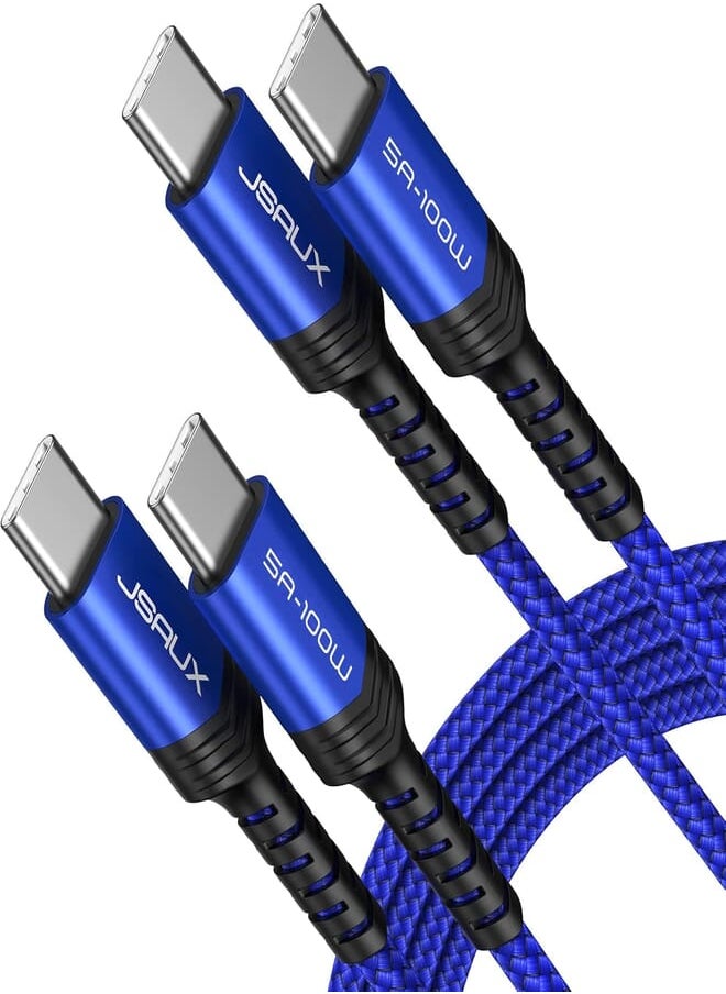 JSAUX - JSAUX USB C to USB C Cable 100W/5A [1-Pack 6.6ft], QC 4.0/USB PD Fast Charging Cord Compatible with MacBook Pro/Air M2, iPad Pro 12.9/iPad Air/Mini 6 Samsung Galaxy S23 S22 Switch Blue cc0020 - Image 1