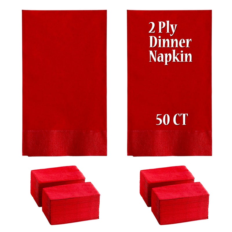 Perfectware- 2 Ply Dinner Napkin Red- 50 CT Red 2 Ply""15 x 17"" Paper Dinner Napkins - Pack of 50 CT. Ideal for Party.  (PWRedDinnerNapkin-50CT) - Image 1