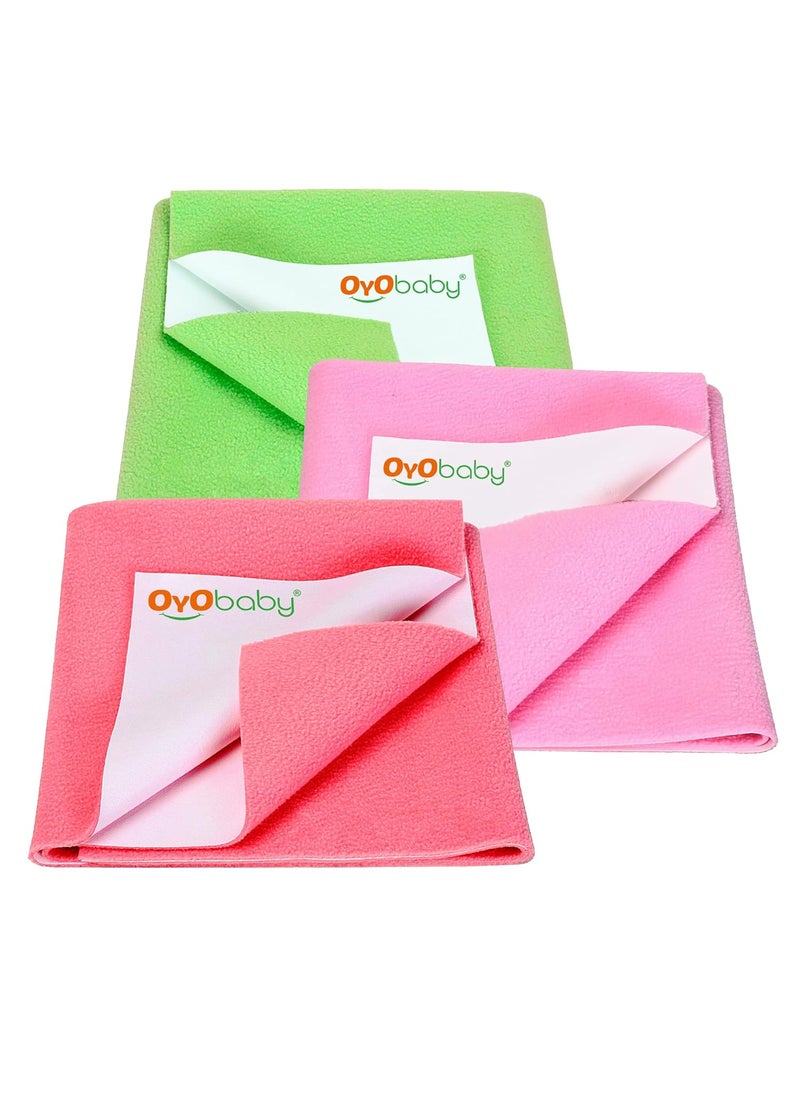 OYO BABY - OYO BABY Cotton Waterproof Sheet, Extra Absorbent Fastest Dry Sheet for Baby, Anti-Piling Fleece Baby Bed Protector, Medium Size 70x100cm, Pack of 3, Salmon Rose, Pink & Light Green - Image 1
