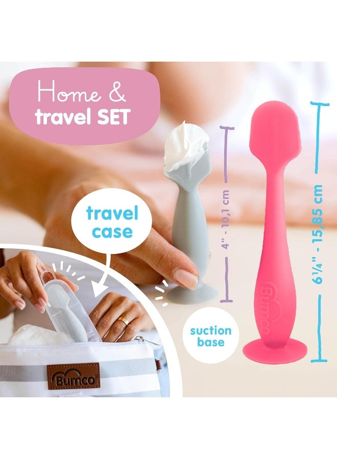 Baby Bum Brush, Original Diaper Rash Cream Applicator, Soft Flexible Silicone Brush, Unique Gift + Mini Diaper Rash Cream Applicator with Travel Case - Image 3