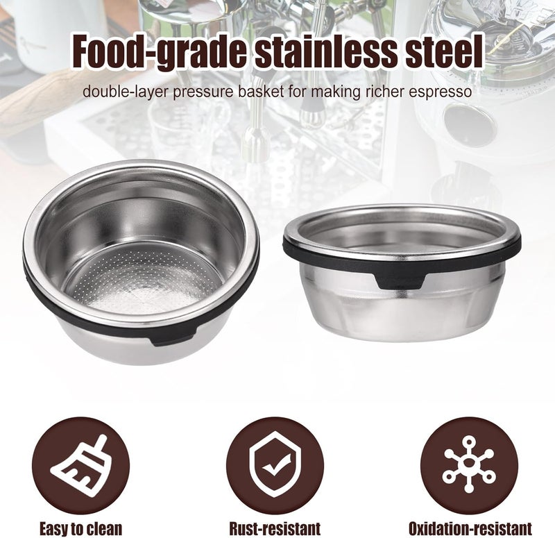 Sinbana 2pcs Double Cup Coffee Filter Basket Compatible with Ninja Luxe Cafe ES601 ES701, Stainless Steel Coffee Pressurized Porous Filter Reusable Portafilter Basket for Ninja Luxe Cafe Accessories - Image 4