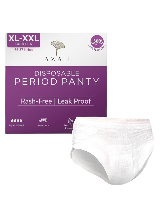 AZAH Period Panty for Girls [XL-XXL, Pack of 6] Leak Proof & Rash Free, Disposable Period Panty for Women Heavy Flow, 12 Hrs Protection, Super Absorbent 360° Coverage, All Night Protection - Image 1