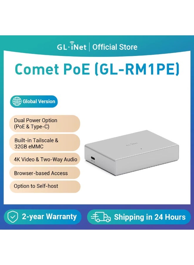 GL.iNet GL-RM1PE (Comet PoE) Remote KVM Control Over Internet – PoE/Type-C Dual Power Option 4K@30Hz,32GB EMMC Tailscale Support for PC Server Remote Access Power Management Adapted KVM Switches - Image 1