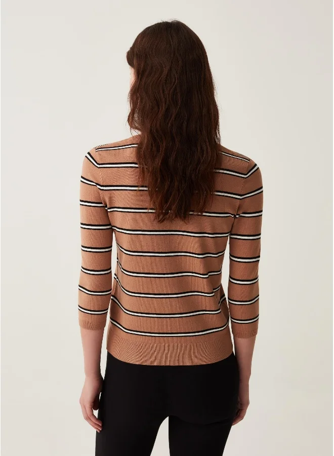 او في اس Ovs Striped Cardigan With Three-Quarter Sleeves