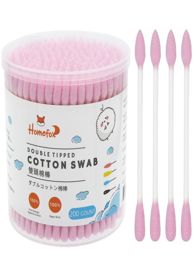 HOMEFOX Pink Cotton Swabs Precision Pointed - 200 Count Pointy Organic Cotton Double Side Tightly Wrapped Cotton Tips Paper Stick Soft Gentle Lint-Free Cruelty-Free, Pointy & Round (Pink) - Image 1