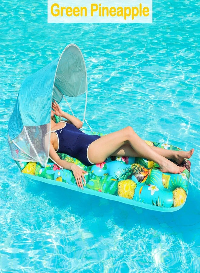 FindUWill Pool Floats with Canopy Adults - 2 Pack XL Pool Floats with Headrest, Removable Shade, Inflatable Pool Floaties Beach Pool Accessories for Adult (Green Pineapple & Blue Fern) - Image 3
