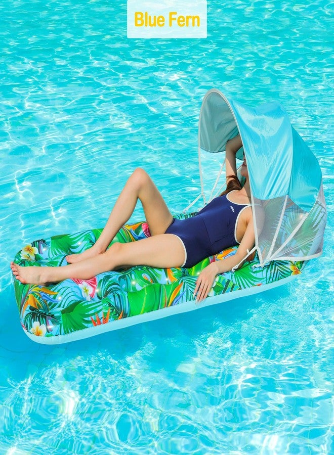 FindUWill Pool Floats with Canopy Adults - 2 Pack XL Pool Floats with Headrest, Removable Shade, Inflatable Pool Floaties Beach Pool Accessories for Adult (Green Pineapple & Blue Fern) - Image 5
