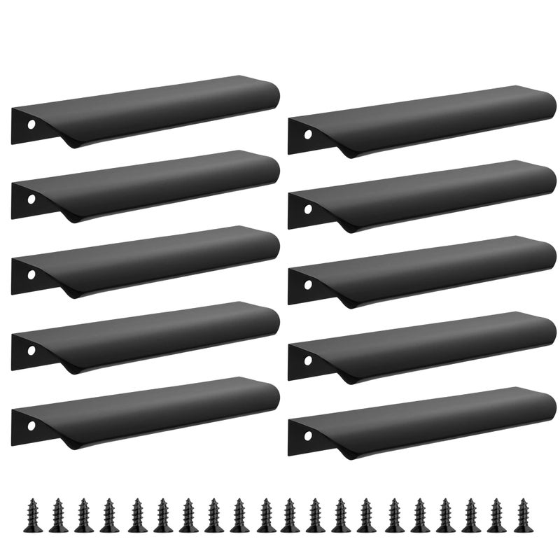 Malimali 10 Pack Black Edge Finger Pulls For Cabinets 6"" Kitchen Cabinet Pulls Handles Drawer Pulls Modern Aluminum Concealed Tab Pulls For Closet Door  Matte Black - Image 1