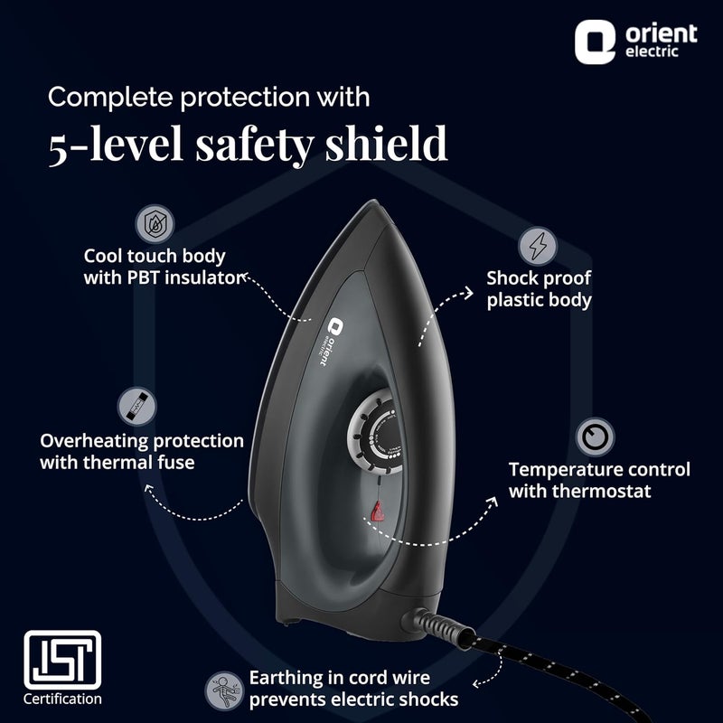 Orient Electric Gusto Heavy Weight Iron for Clothes | 1100 Power | Cool Touch Plastic Body | with Wielburger Non-Stick Coating| 2 Years Replacement Warranty - Image 4